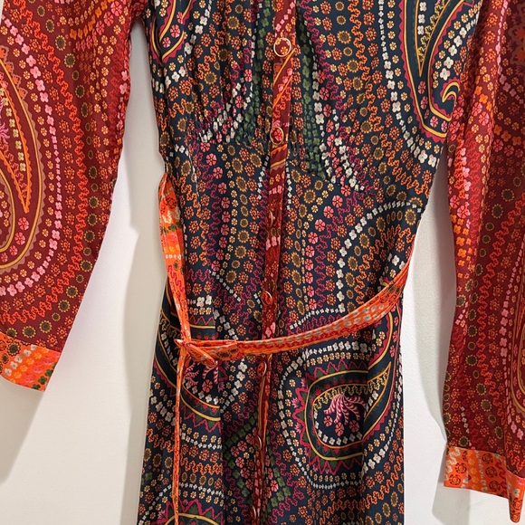SALONI Long-Sleeve Paisley Wrap Maxi Dress in Red, Orange and Pink - Picture 3 of 4